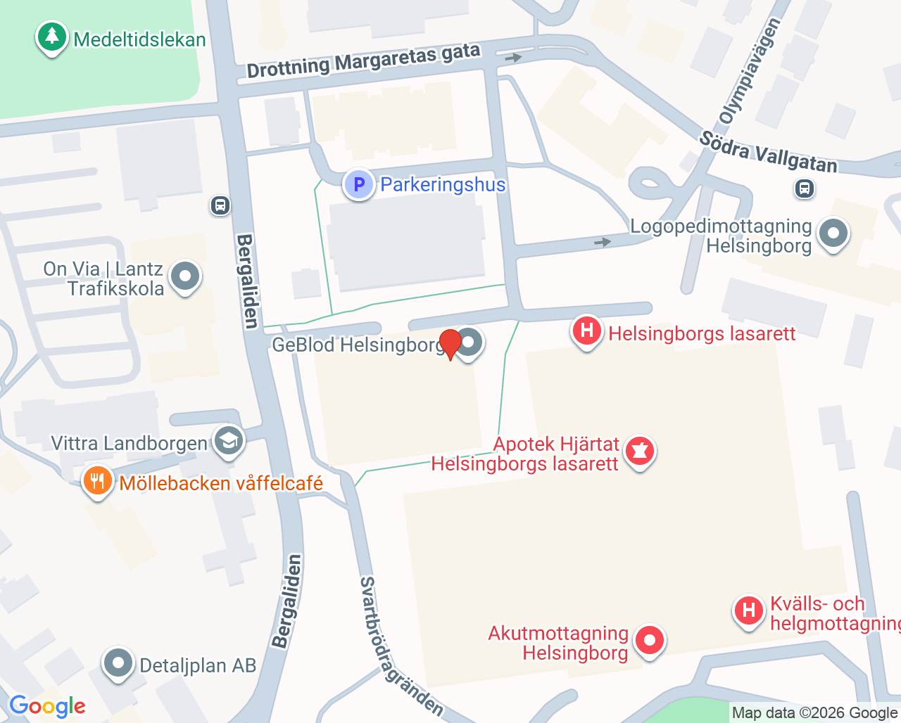 Karta till GeBlod Helsingborg