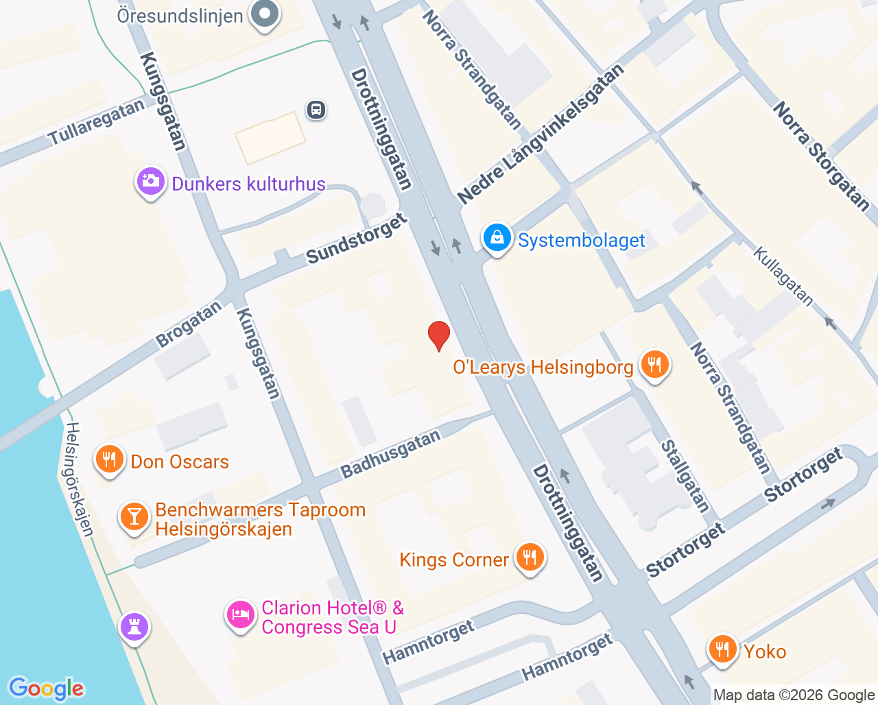 Karta till Vuxenpsykiatrimottagning 2 Drottninggatan Helsingborg