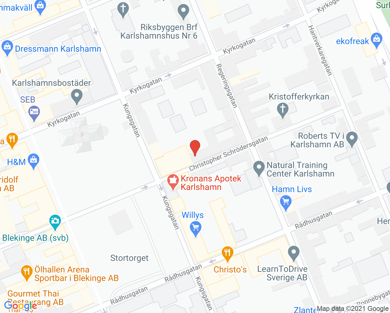 Karta till Läkarhuset i Karlshamn