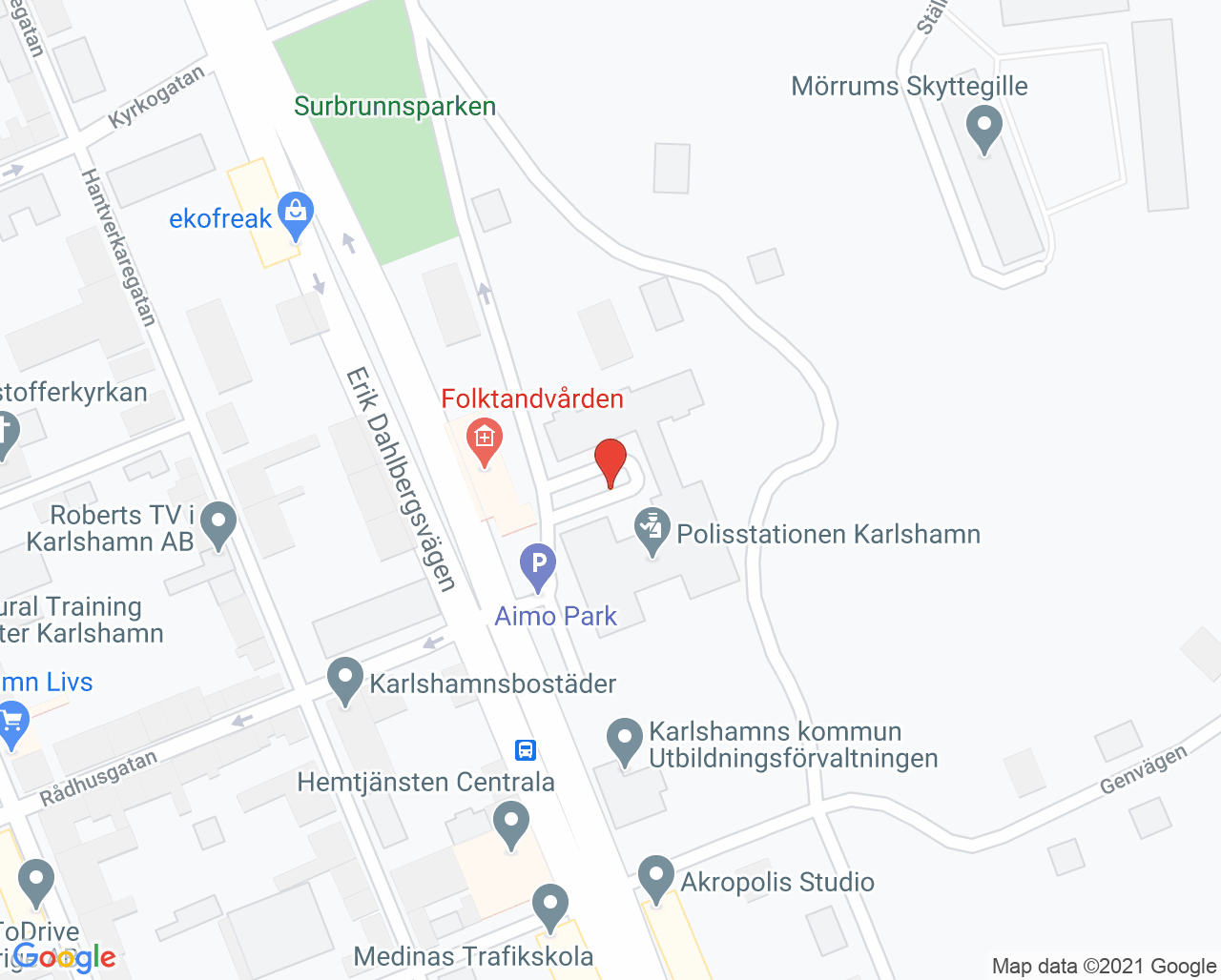 Karta till Brunnsgårdens vårdcentral, Karlshamn