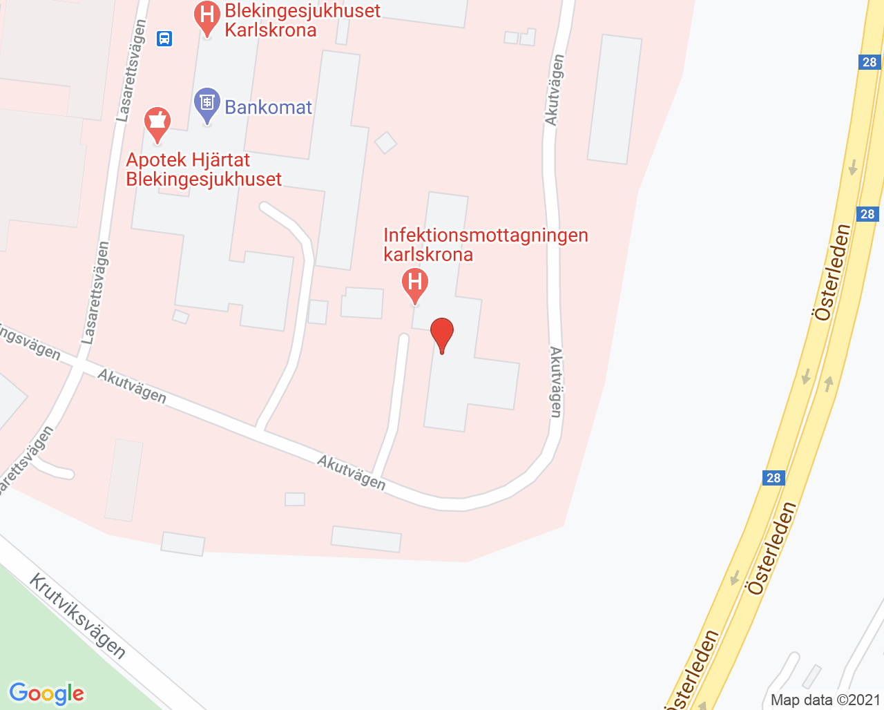 Karta till Infektionsavdelning, Karlskrona