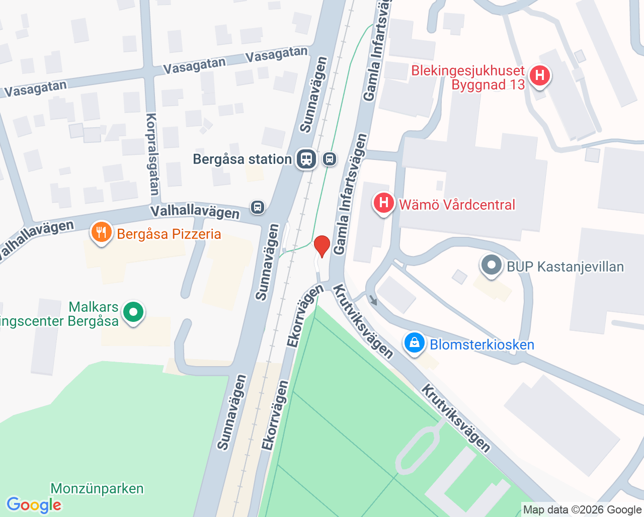 Karta till Jourcentral Karlskrona