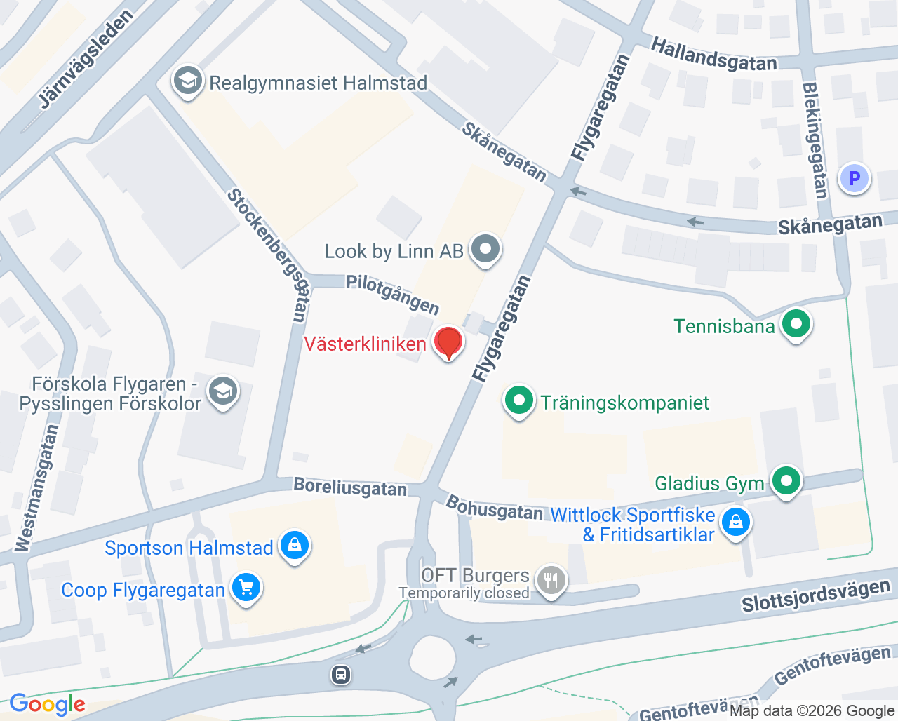 Karta till Västerkliniken, Halmstad