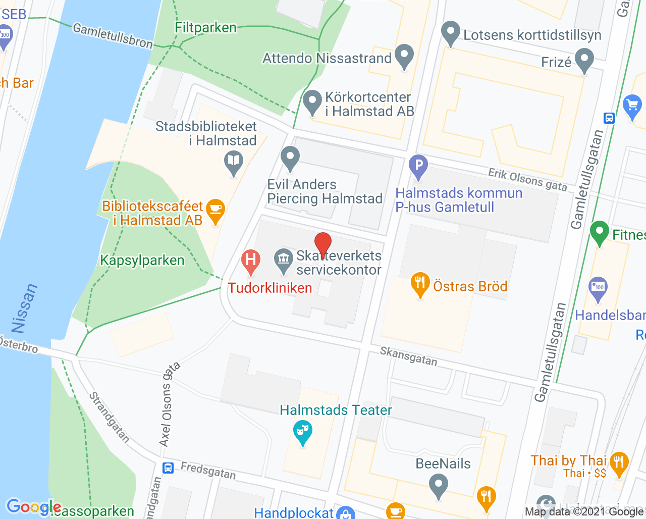 Karta till Tudorkliniken Astmamottagning Halmstad