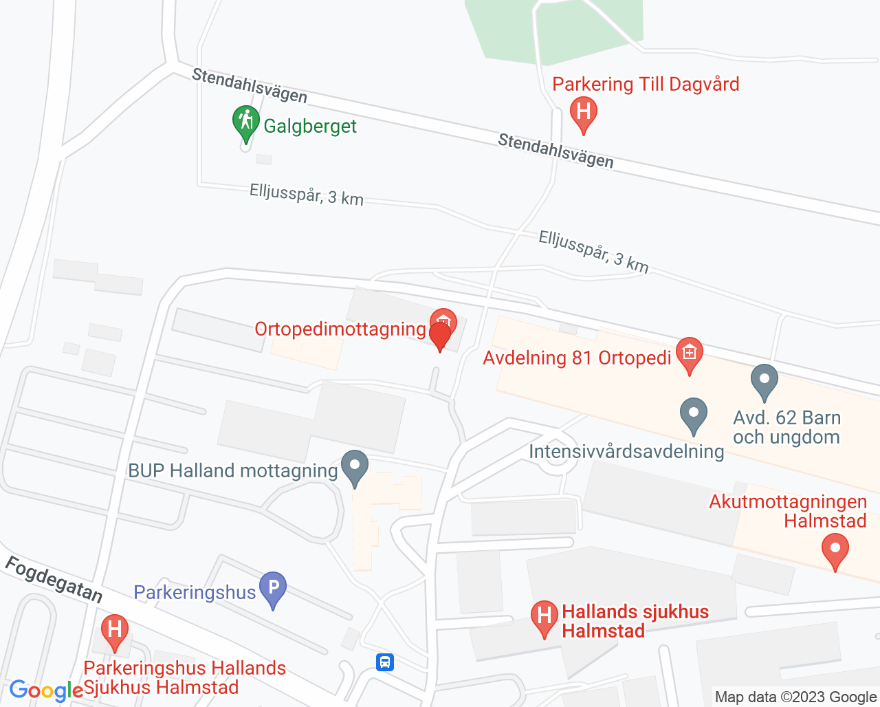 Karta till Ortopedimottagningen Hallands sjukhus Halmstad