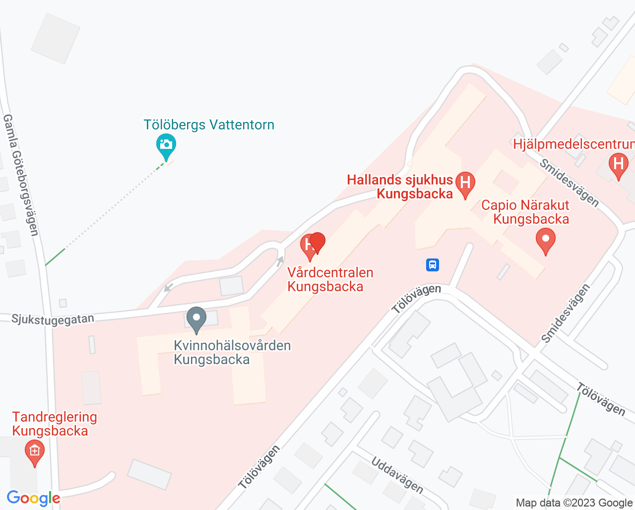 Karta till Dietistmottagningen Hallands sjukhus Kungsbacka
