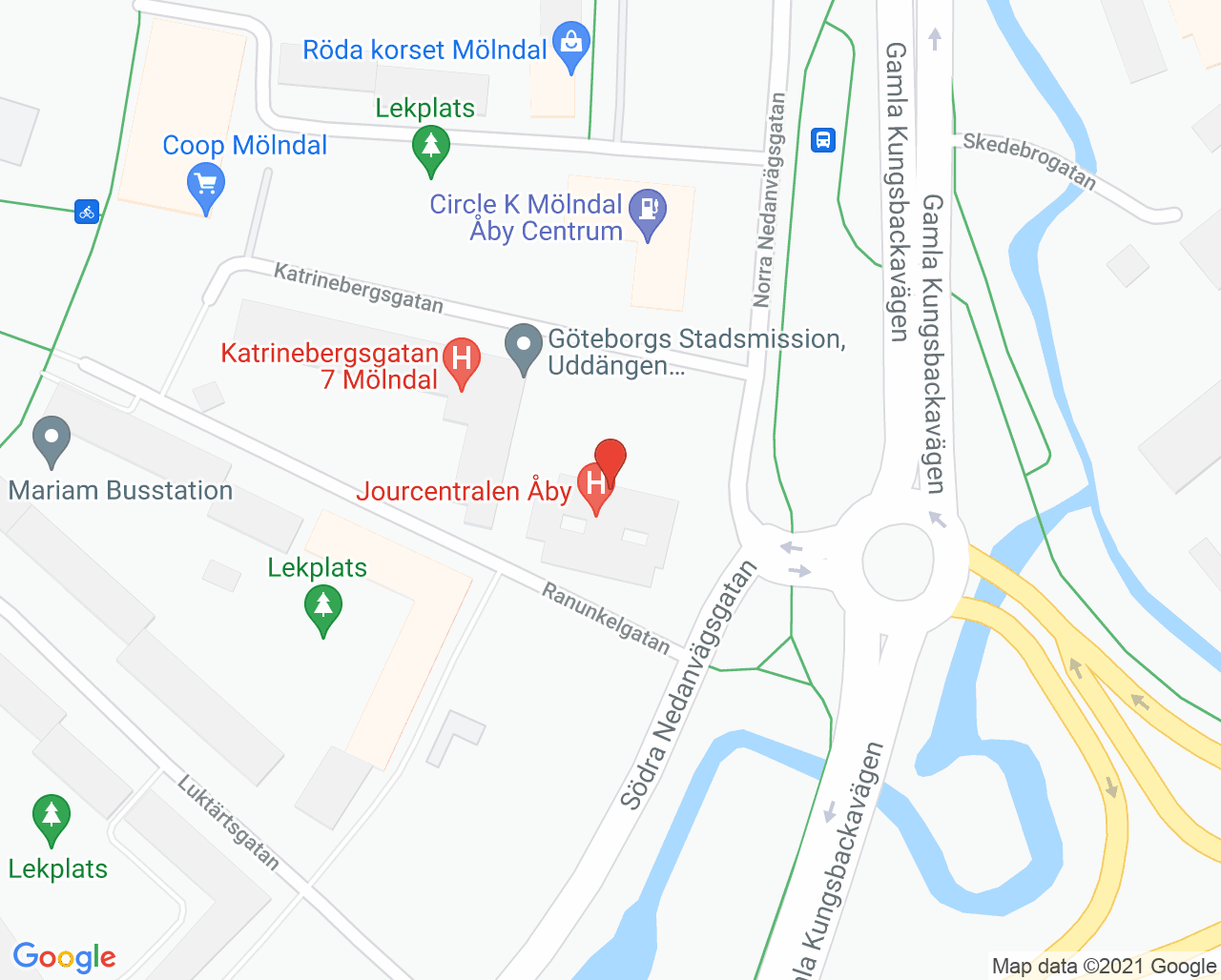 Karta till Jourcentralen Åby, Mölndal