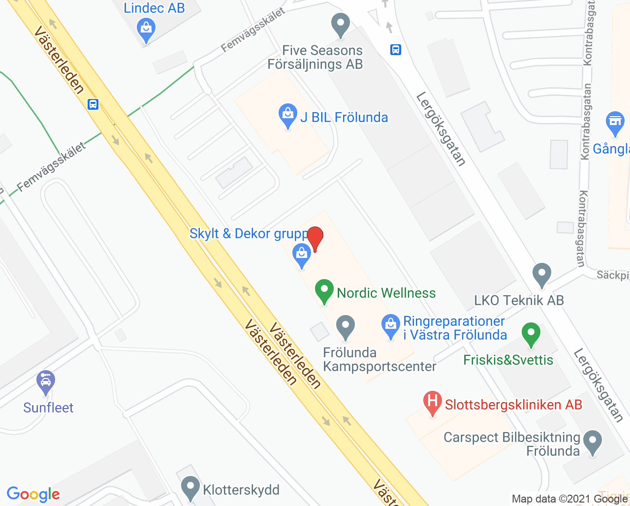 Karta till Sportkliniken Frölunda, Västra Frölunda