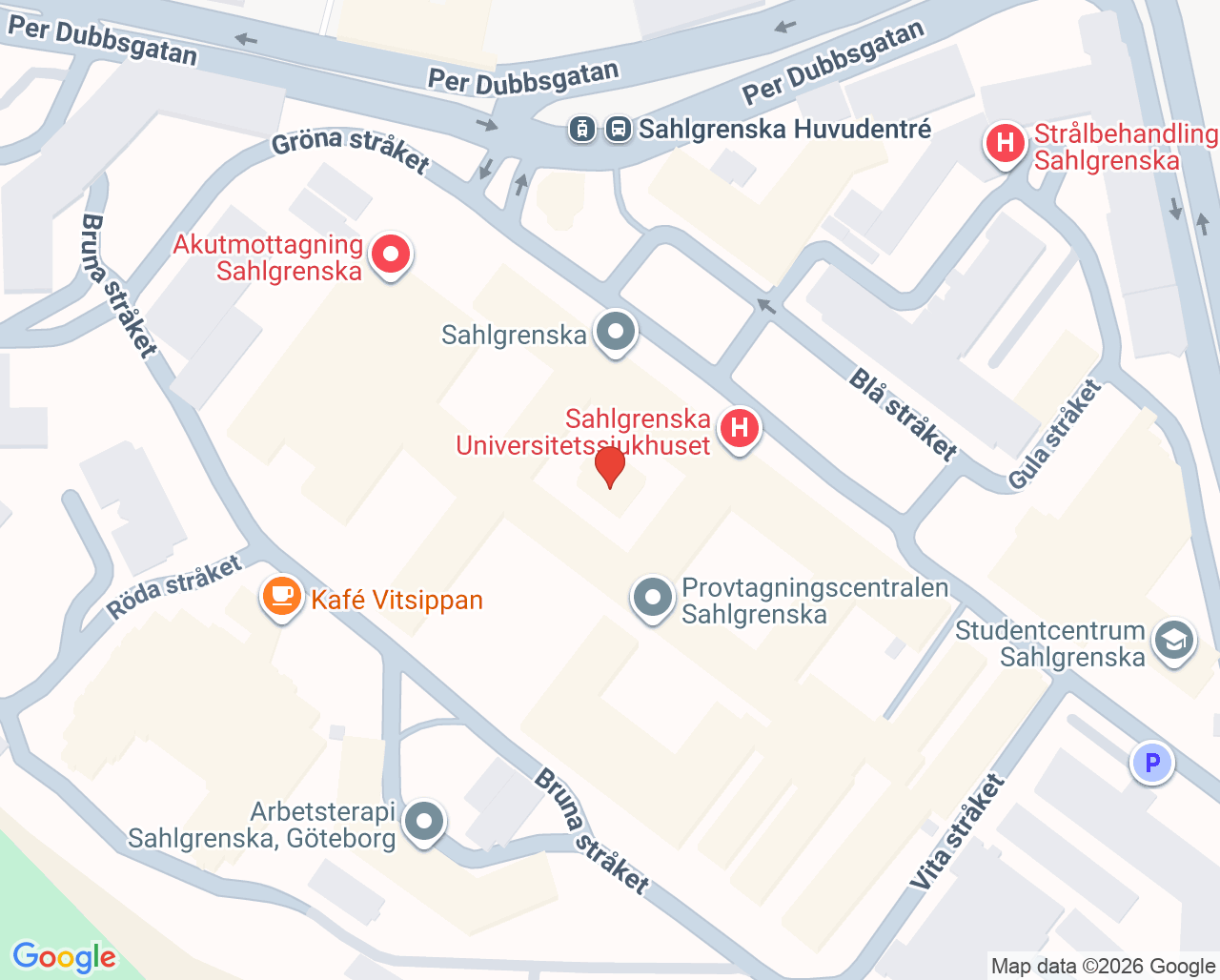 Karta till Logopedimottagning öron- näs- och hals Sahlgrenska, Göteborg