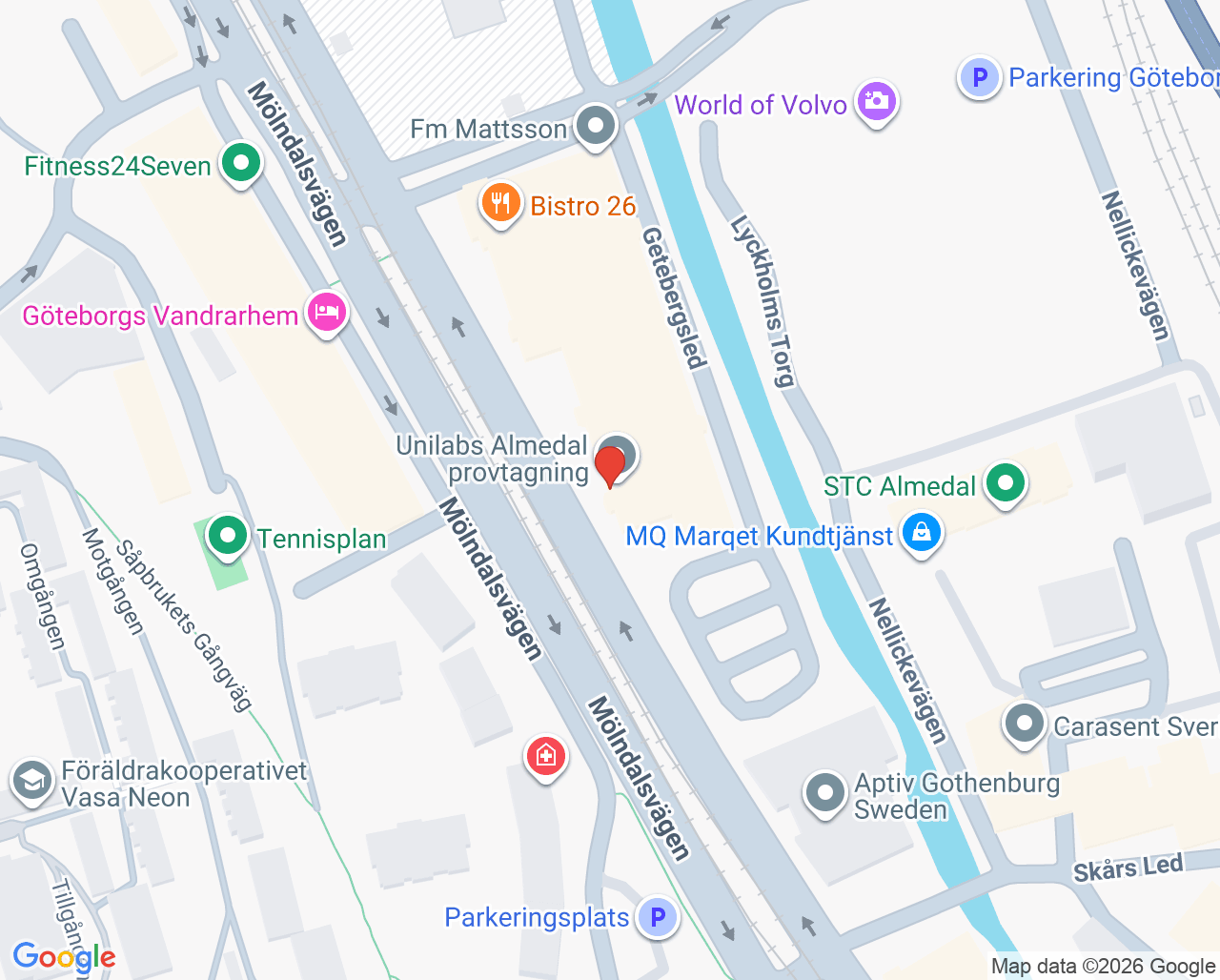 Karta till Unilabs Almedal Röntgen, Göteborg