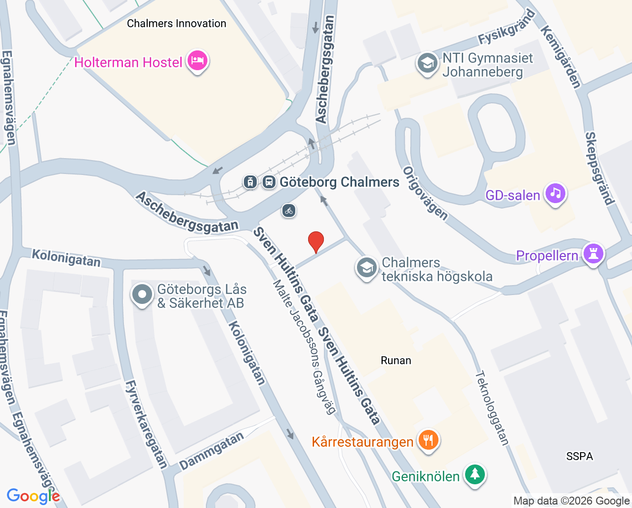 Karta till GeBlod hållplats Chalmers, Göteborg