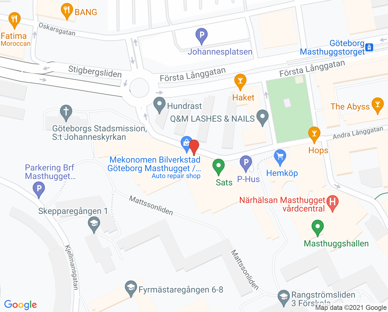 Karta till Masthugget Rehab, Göteborg