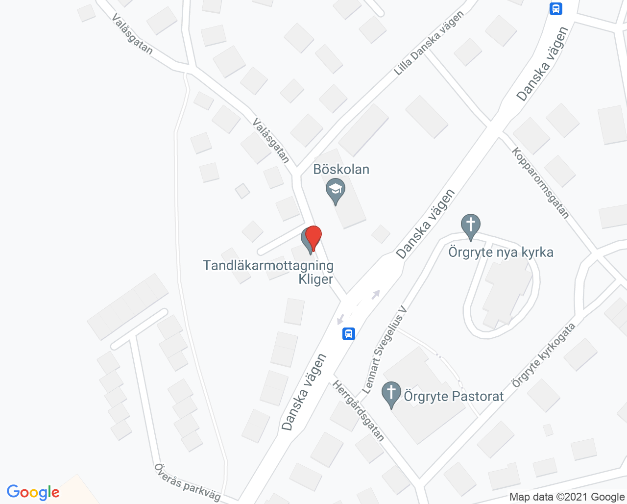 Karta till Tandläkarmottagning Kliger, Göteborg