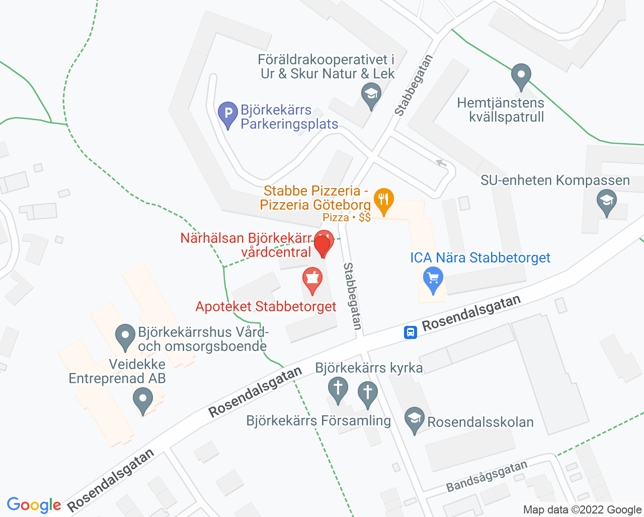 Karta till Närhälsan Björkekärr vårdcentral, Björkekärr