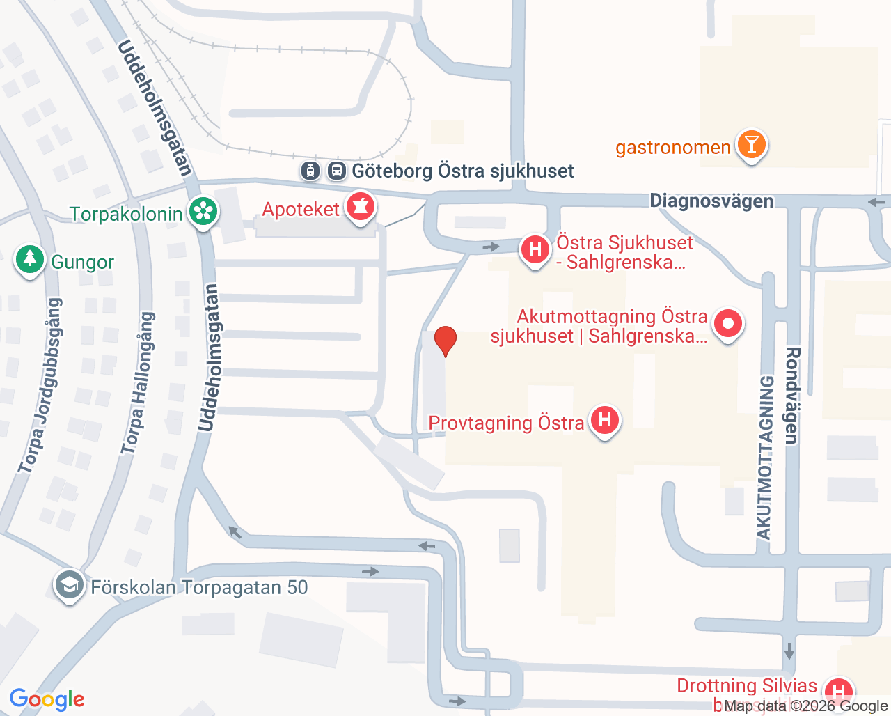 Karta till Smärta mottagning barn Östra, Göteborg