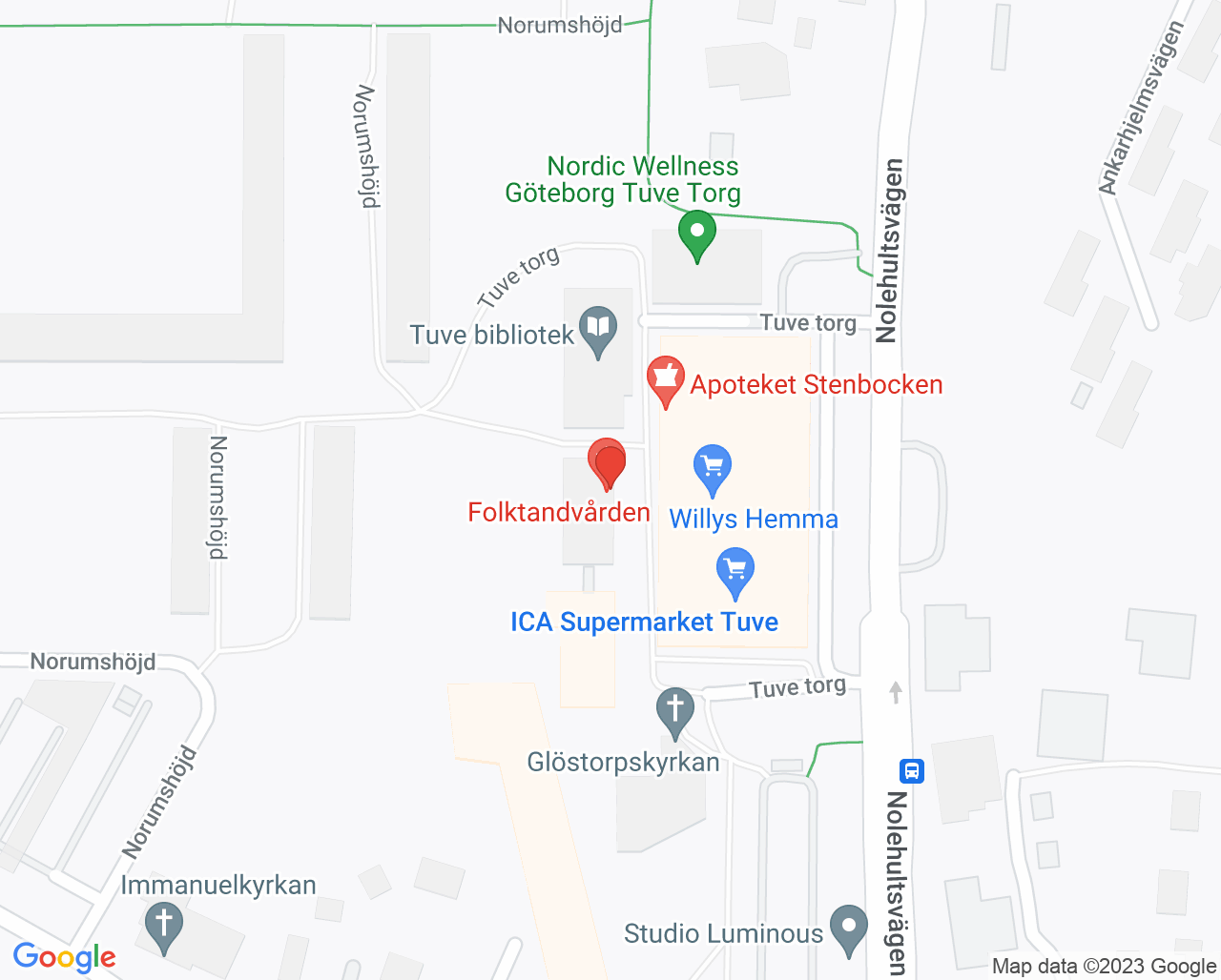 Karta till Närhälsan Tuve barnavårdscentral, Tuve