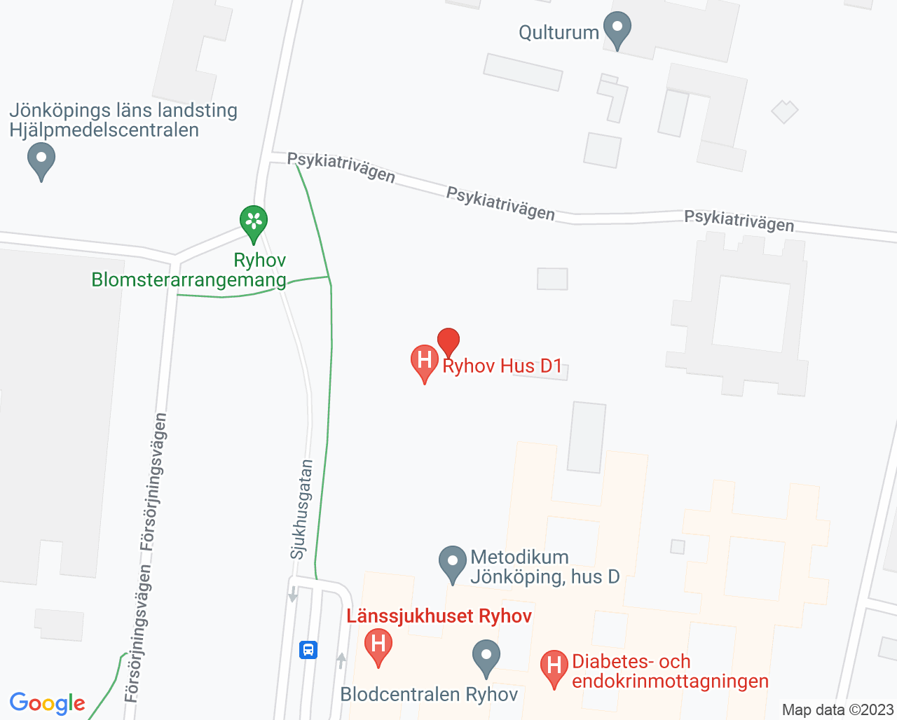 Karta till Akutvårdsavdelningen Länssjukhuset Ryhov, Jönköping