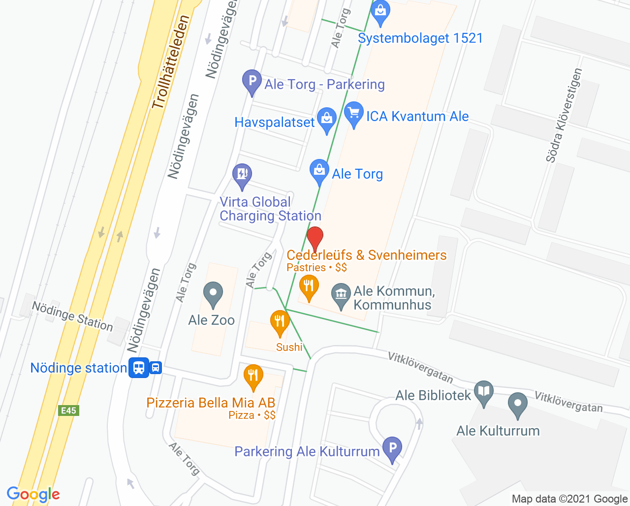 Karta till GeBlod hållplats Ale Torg, Nödinge
