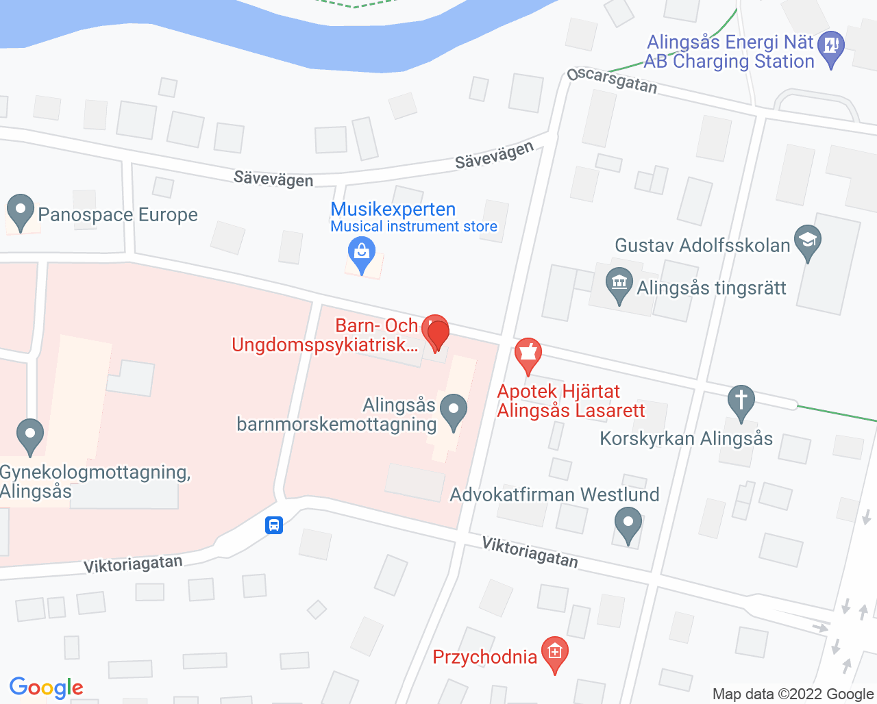 Karta till BUP mottagning Alingsås, Alingsås