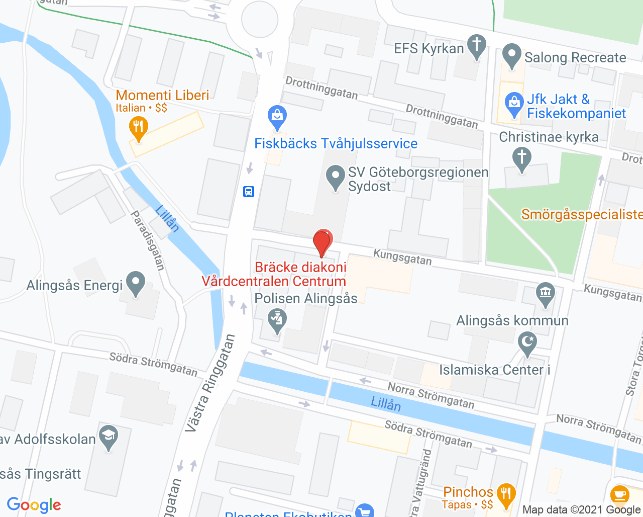Karta till Bräcke Rehabmottagning Alingsås, Alingsås