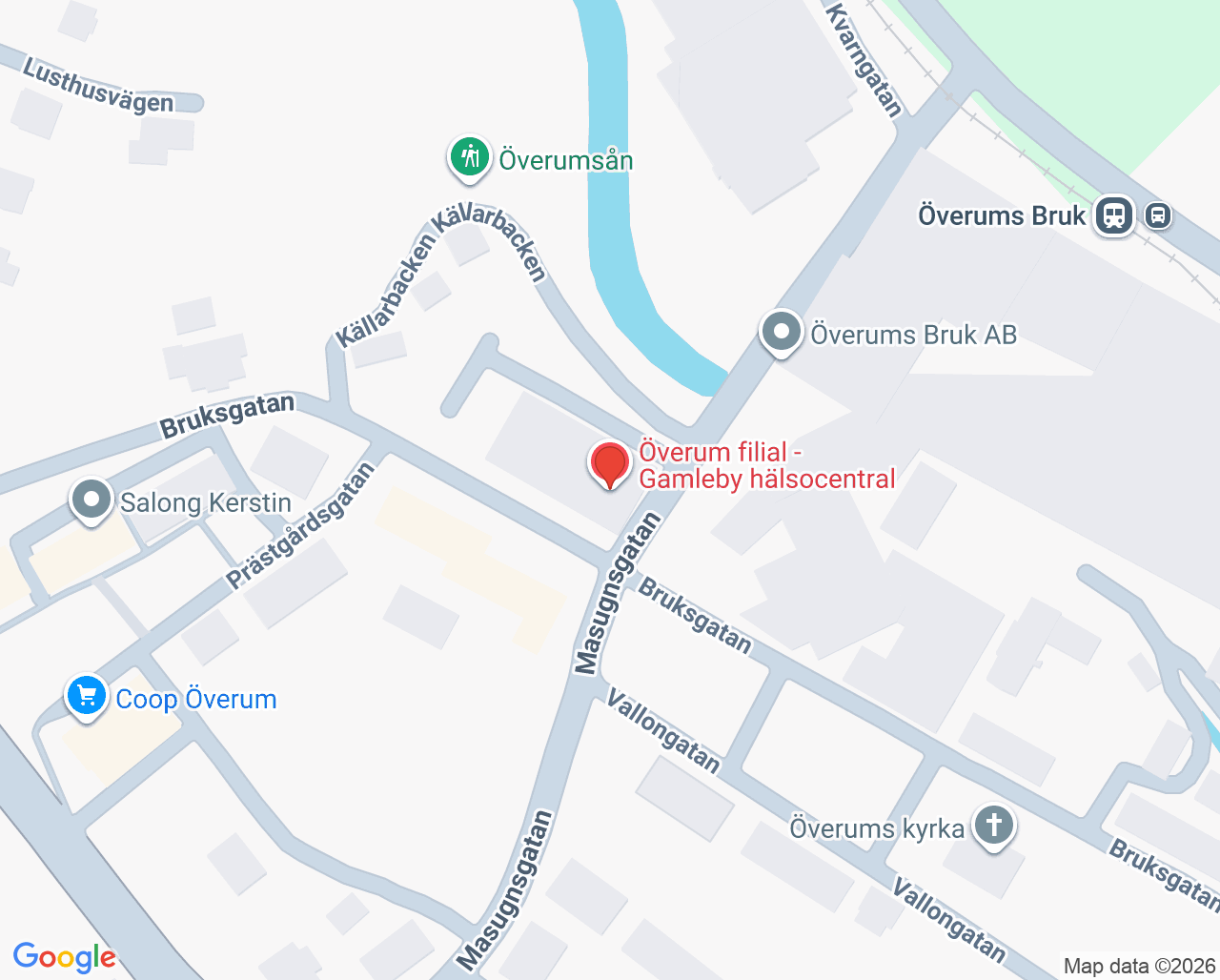 Karta till Överum filial - Gamleby hälsocentral