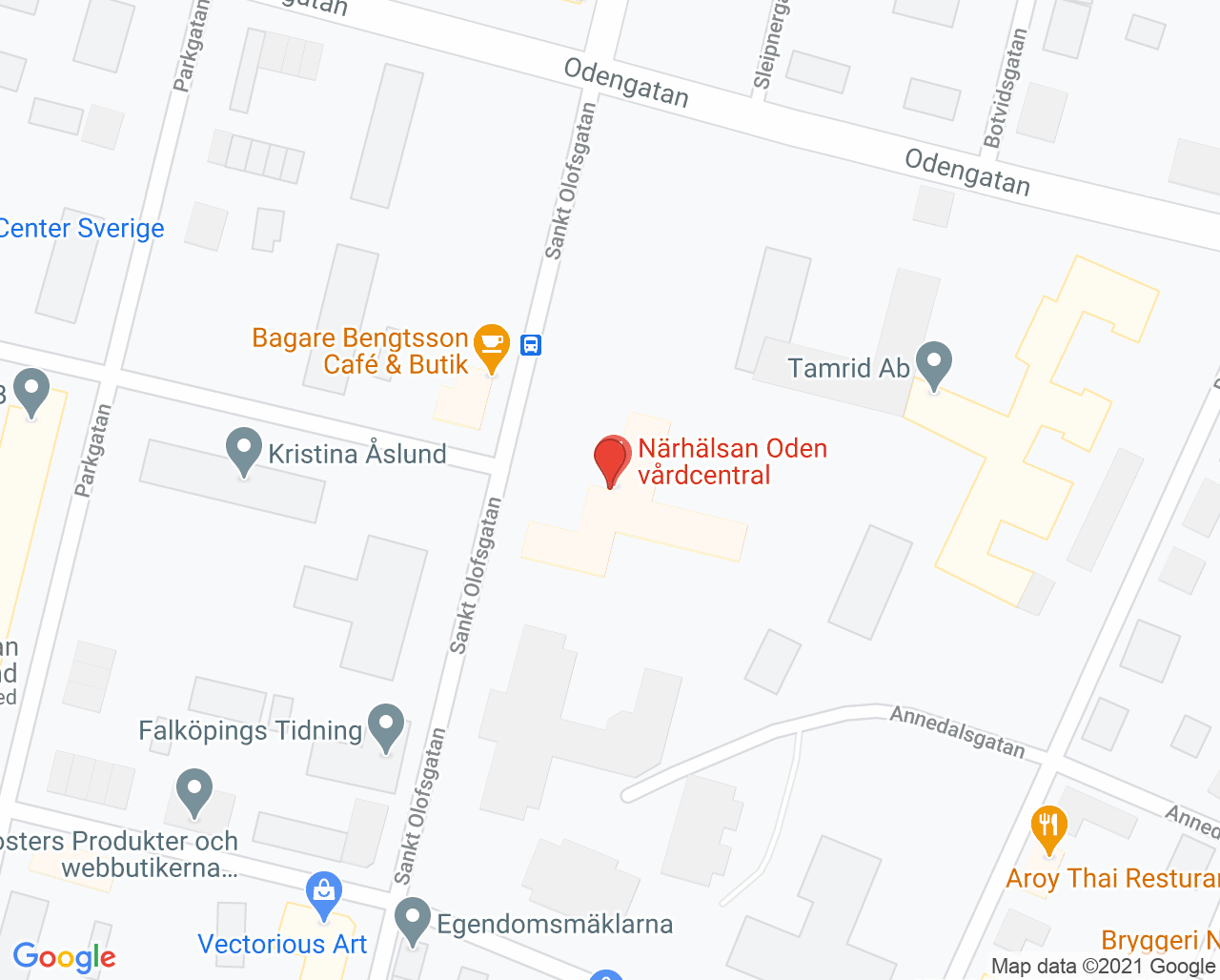 Karta till Närhälsan Oden barnavårdscentral, Falköping