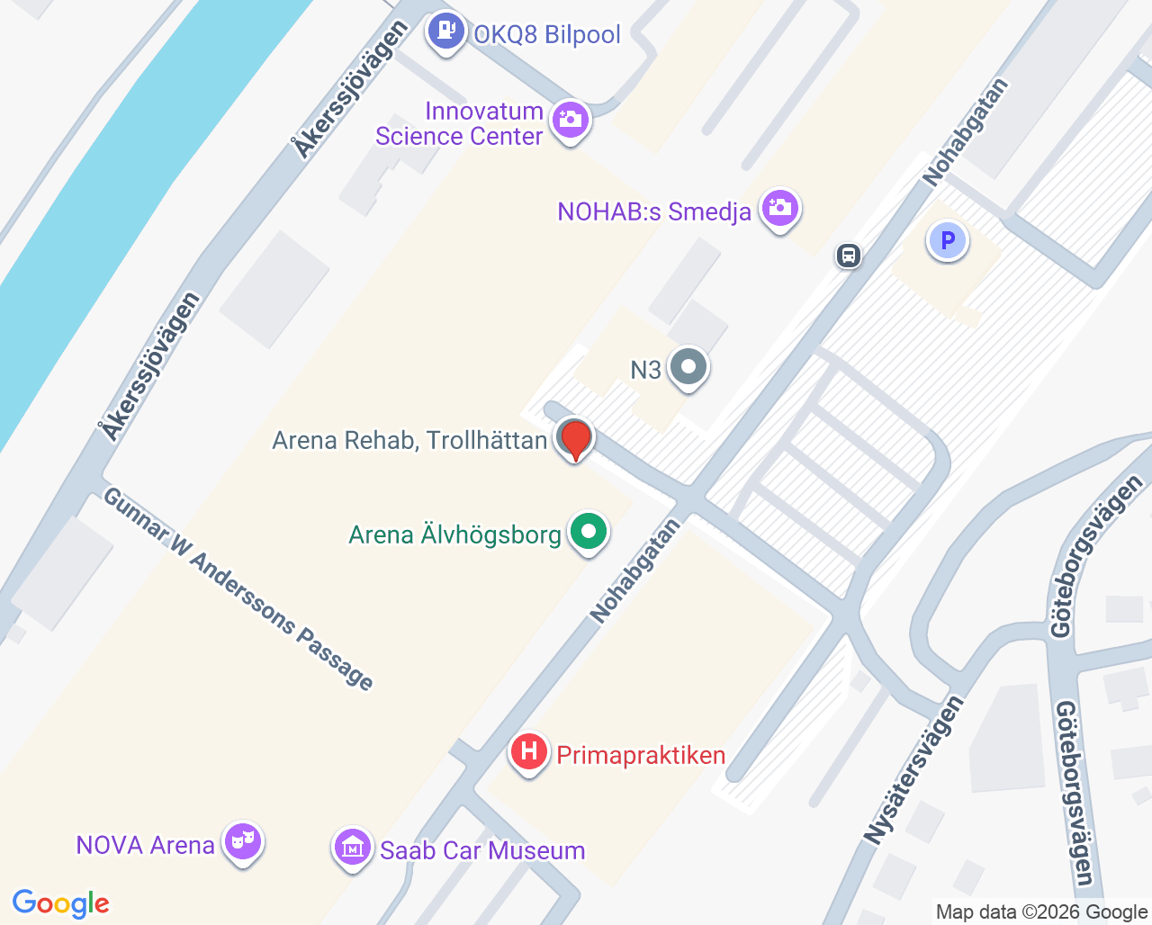 Karta till Arena Rehab, Trollhättan