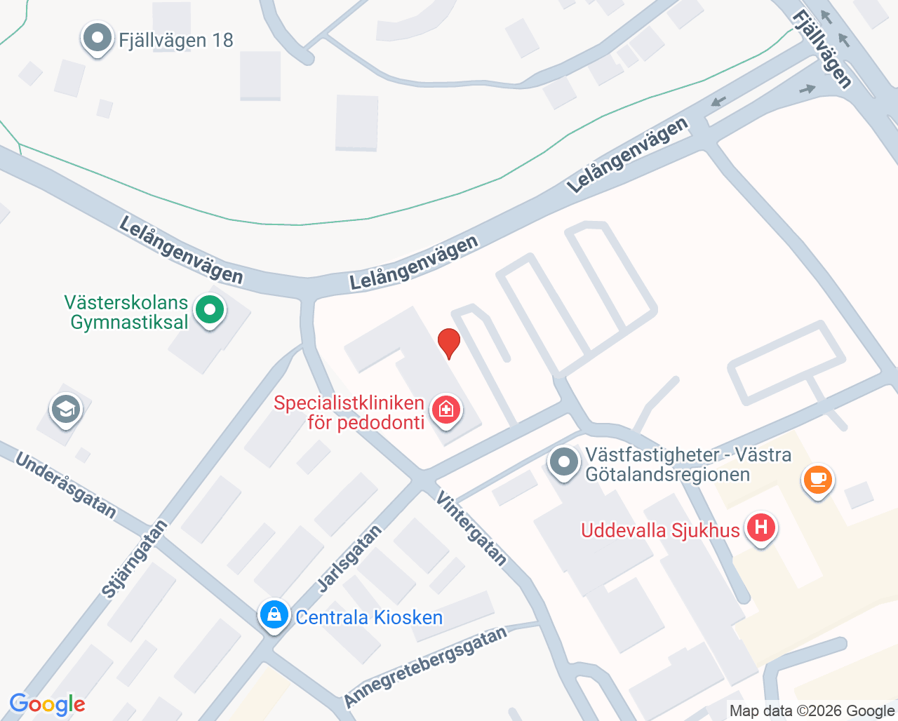 Karta till Specialistkliniken för bettfysiologi Uddevalla