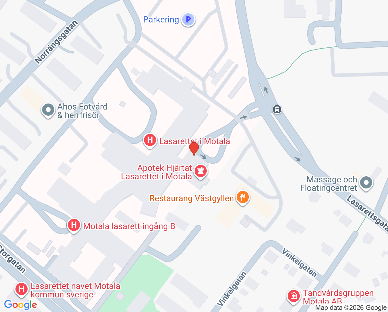 Karta till STI-mottagningen Motala, Hudkliniken