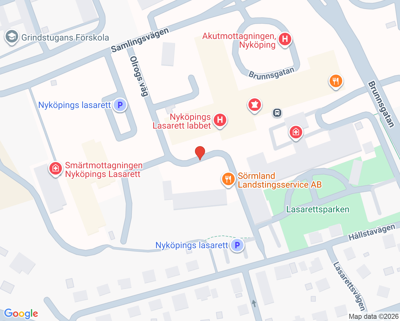 Karta till Nyköpings lasarett, Region Sörmland