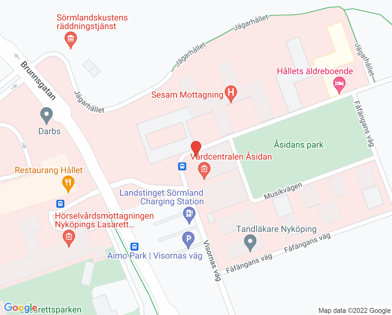 Karta till Psykologiteamet Vårdcentralen Åsidan Nyköping, Nyköping
