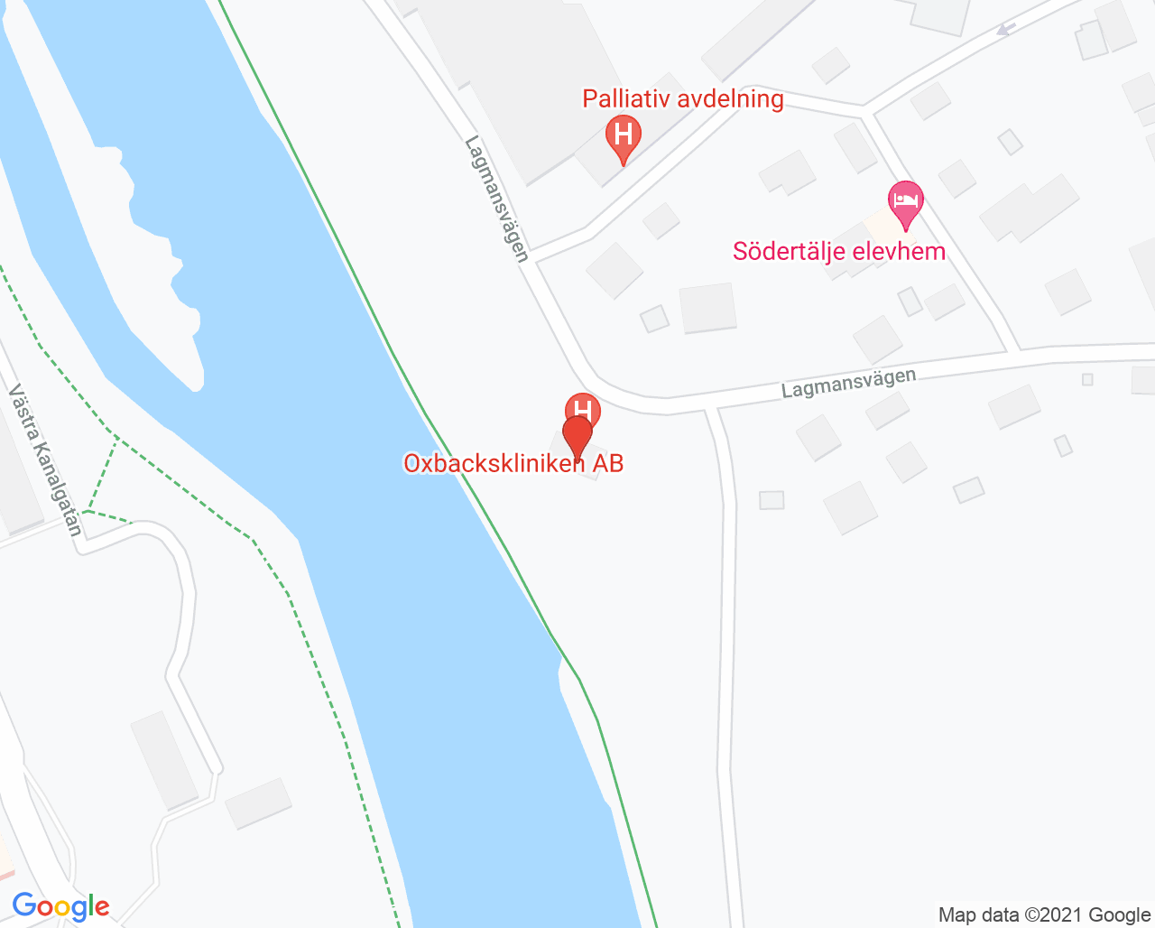 Karta till Oxbackskliniken, Södertälje