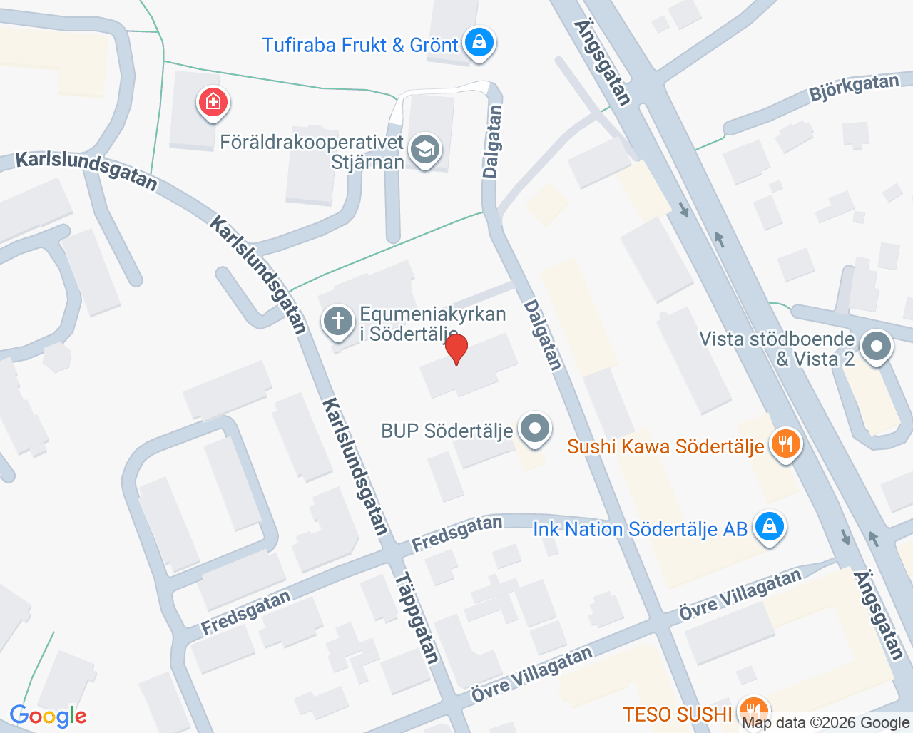 Karta till BUP Södertälje