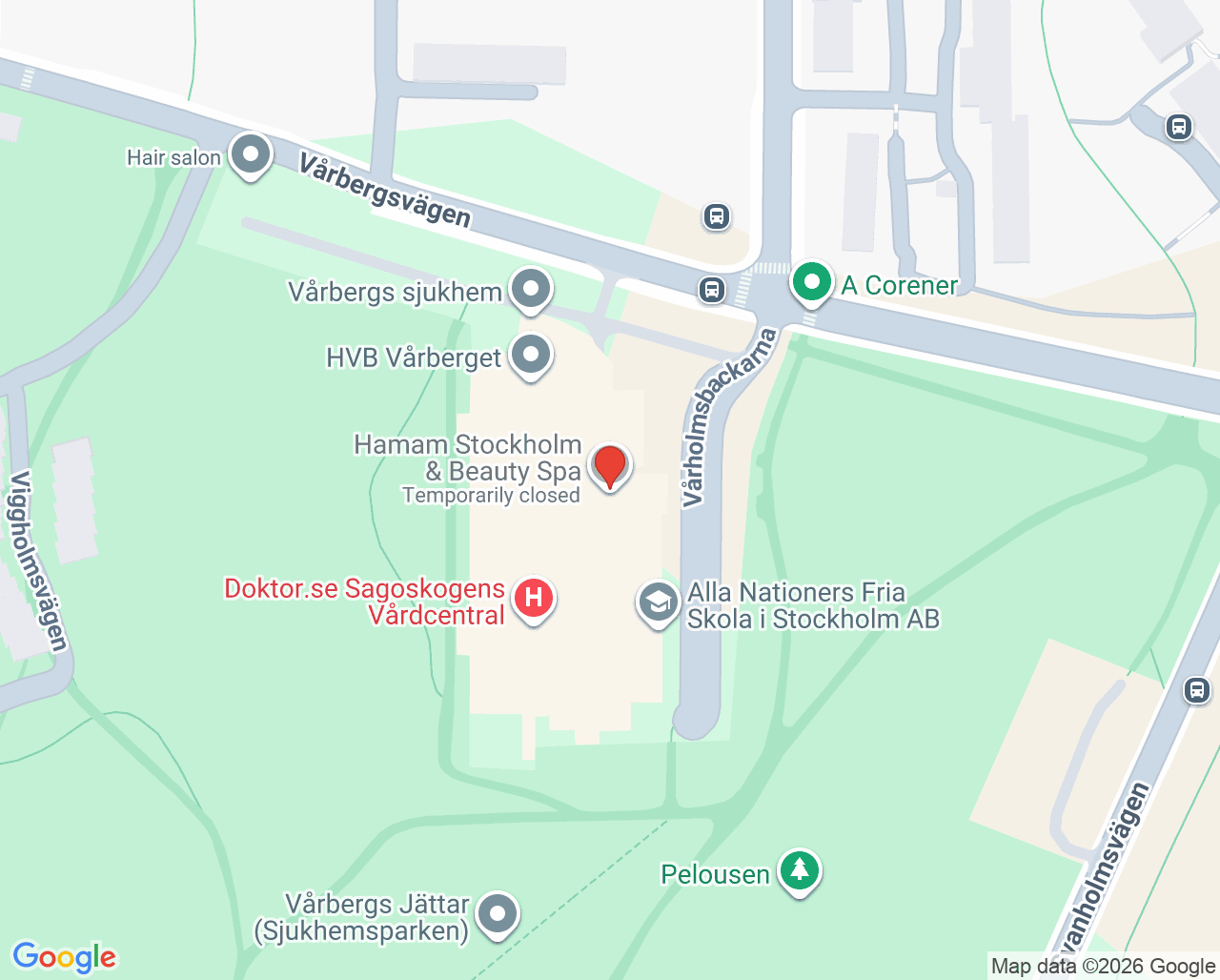 Karta till Capio vård för hemlösa heldygnsvård, Skärholmen