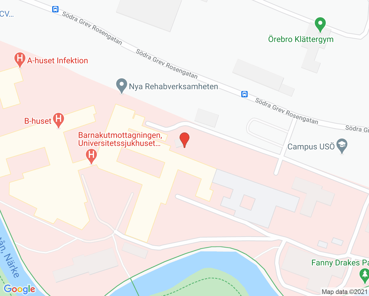 Karta till Kranskärlsmottagningen Universitetssjukhuset Örebro