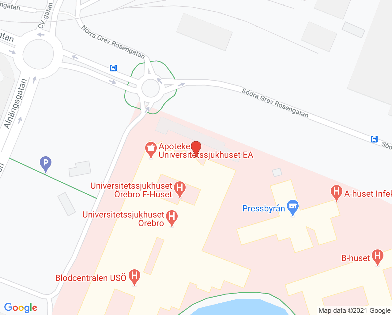 Karta till Neuromottagningen Universitetssjukhuset Örebro