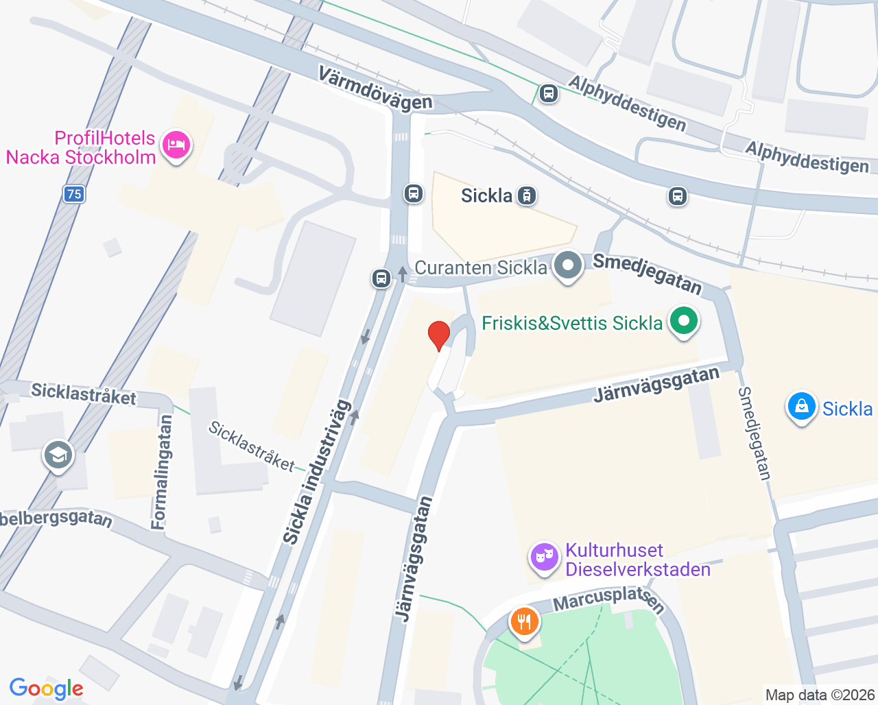 Karta till BUP Neuropsykiatri Sydost, Nacka