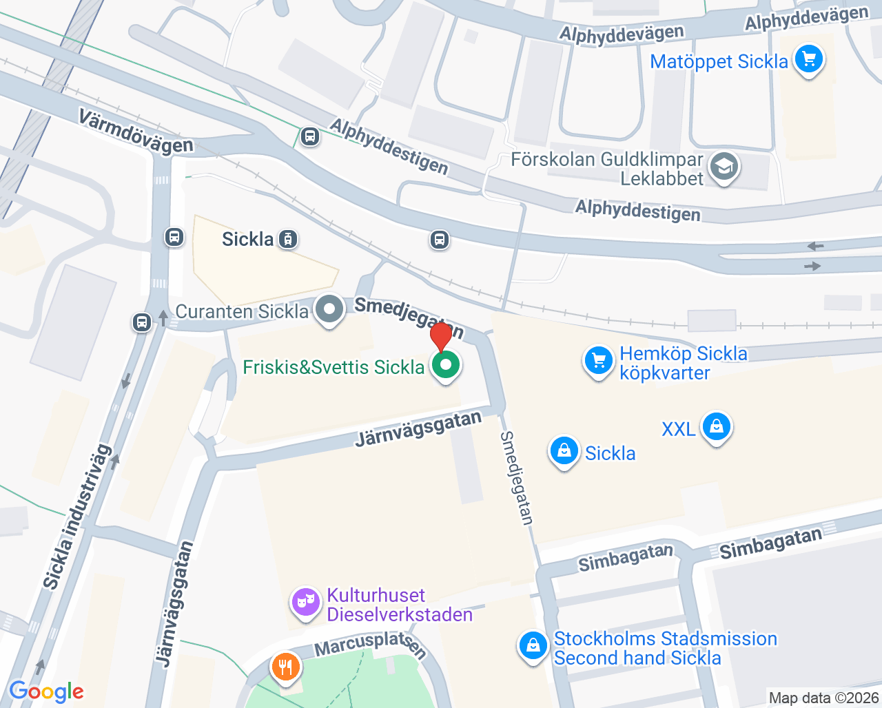 Karta till Maria Ungdom Mini-Maria Nacka, Beroendecentrum Stockholm