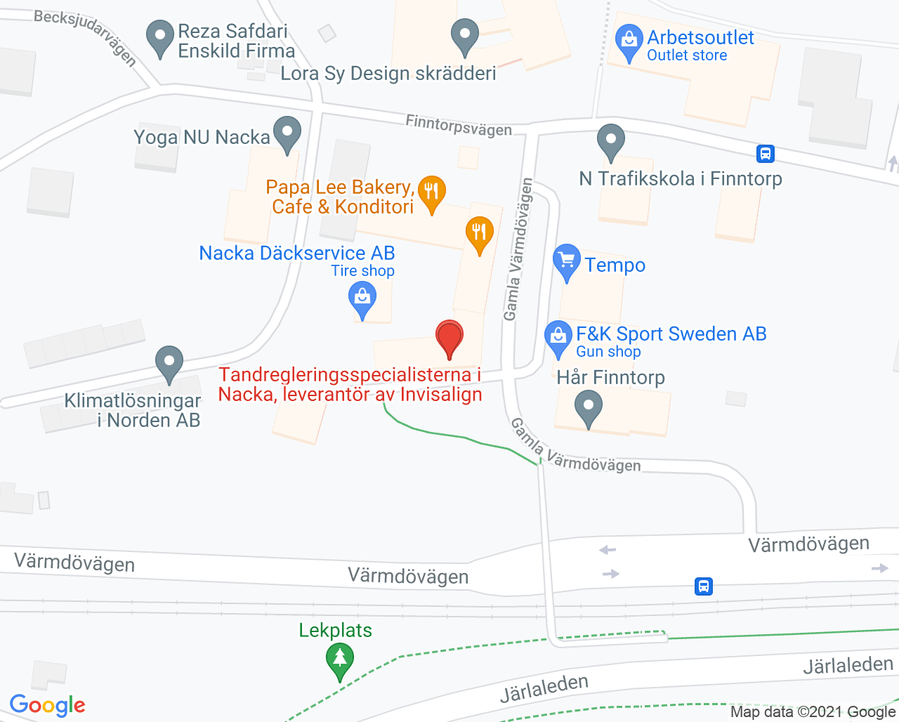 Karta till Tandregleringsspecialisterna Nacka