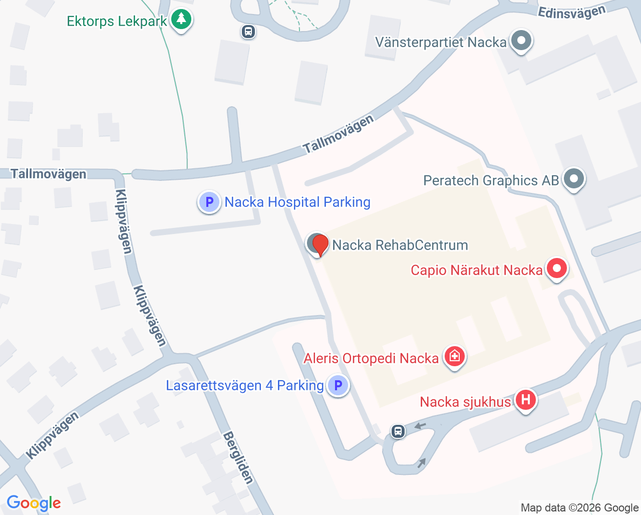 Karta till Neuroteam, Nacka RehabCentrum