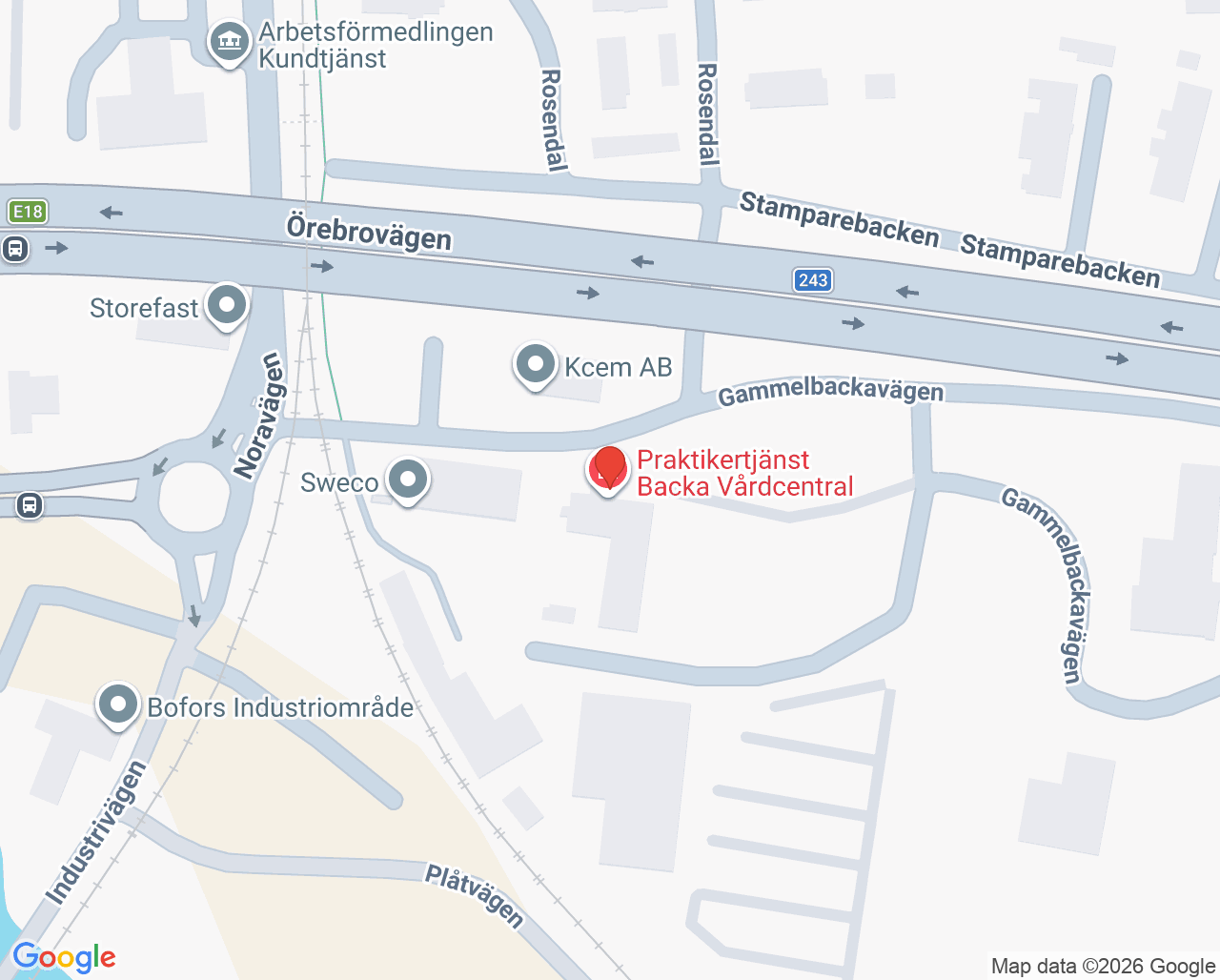Karta till Praktikertjänst Backa vårdcentral, Karlskoga