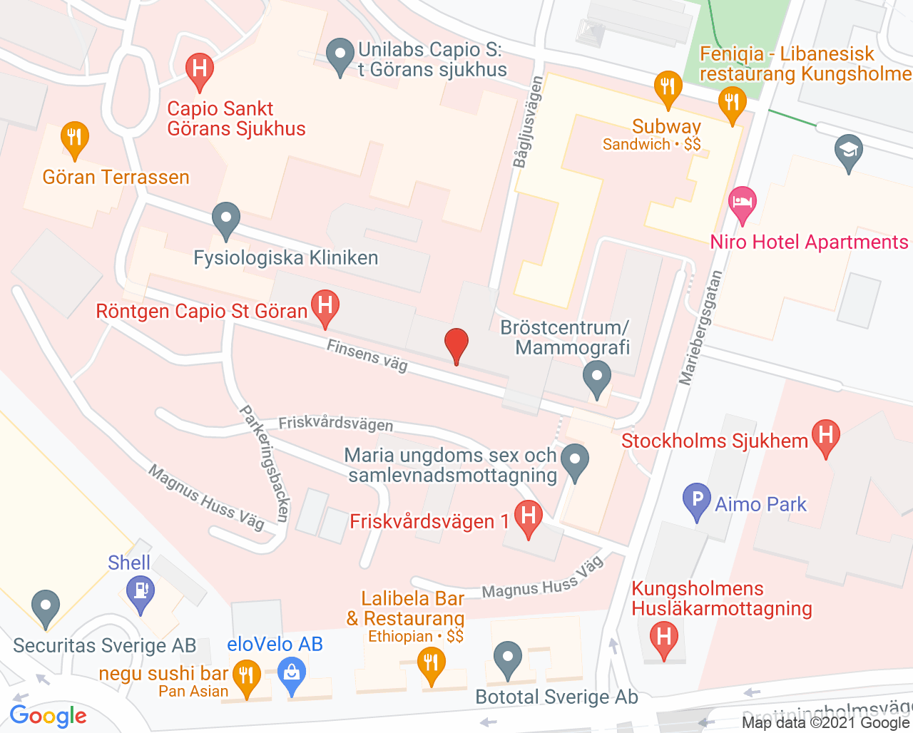 Karta till Avd 53 NSP, Norra Stockholms psykiatri