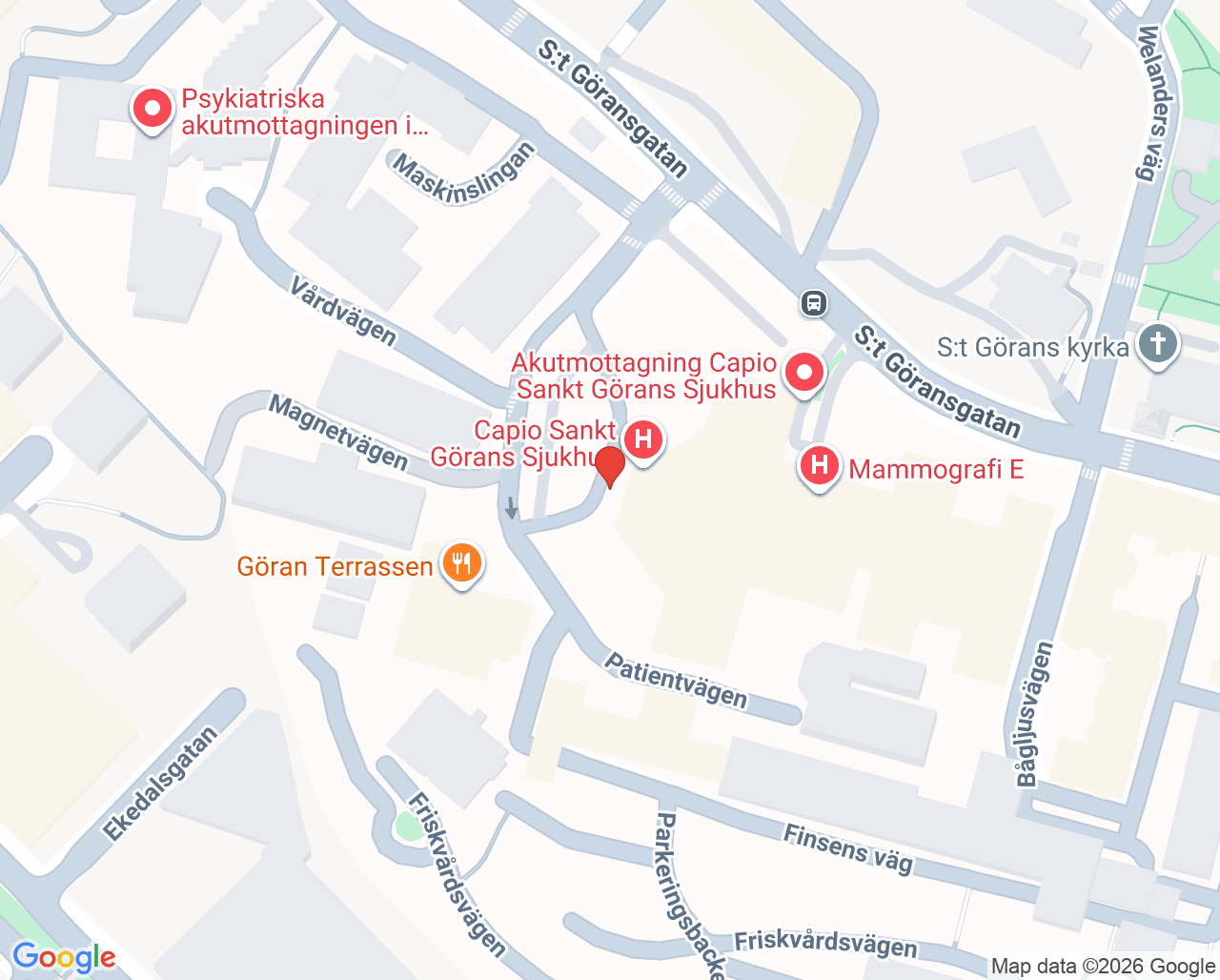 Karta till Capio S:t Göran Radiologi