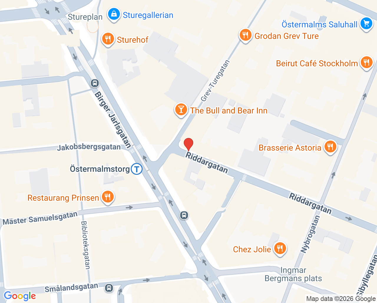 Karta till Stureplans vårdcentral, Östermalm