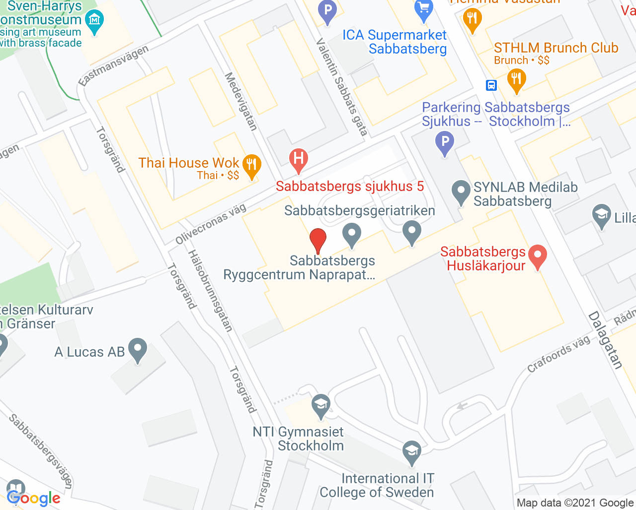 Karta till Neuroenheten Sabbatsberg, Norrmalm