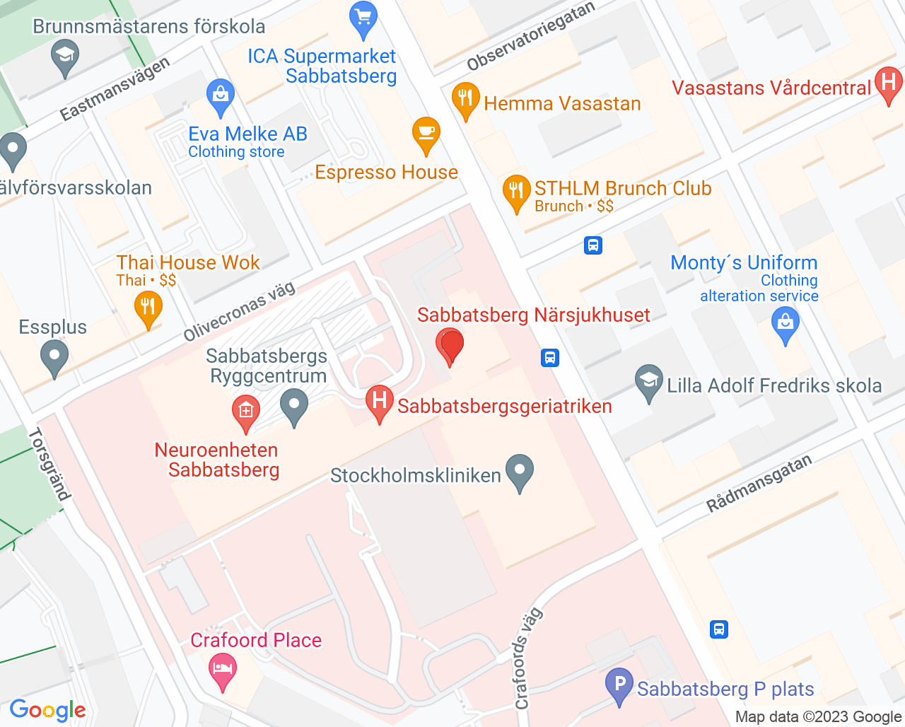 Karta till Aleris Klinisk Fysiologi Sabbatsberg