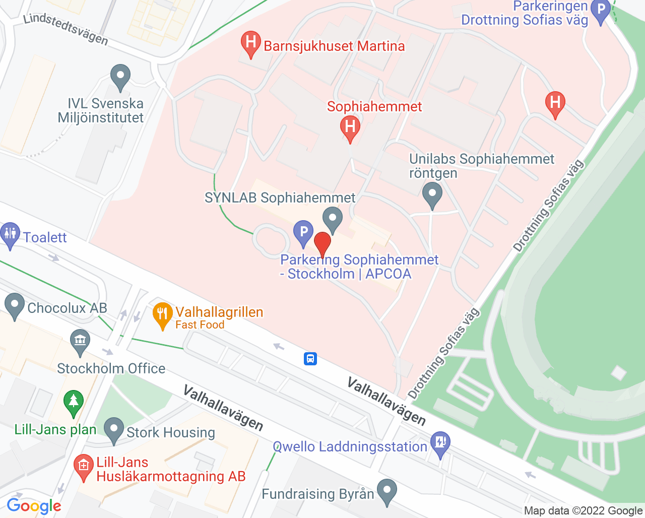 Karta till ASiH Sthlm Lidingö Solna Forenede Care vid Sophiahemmet