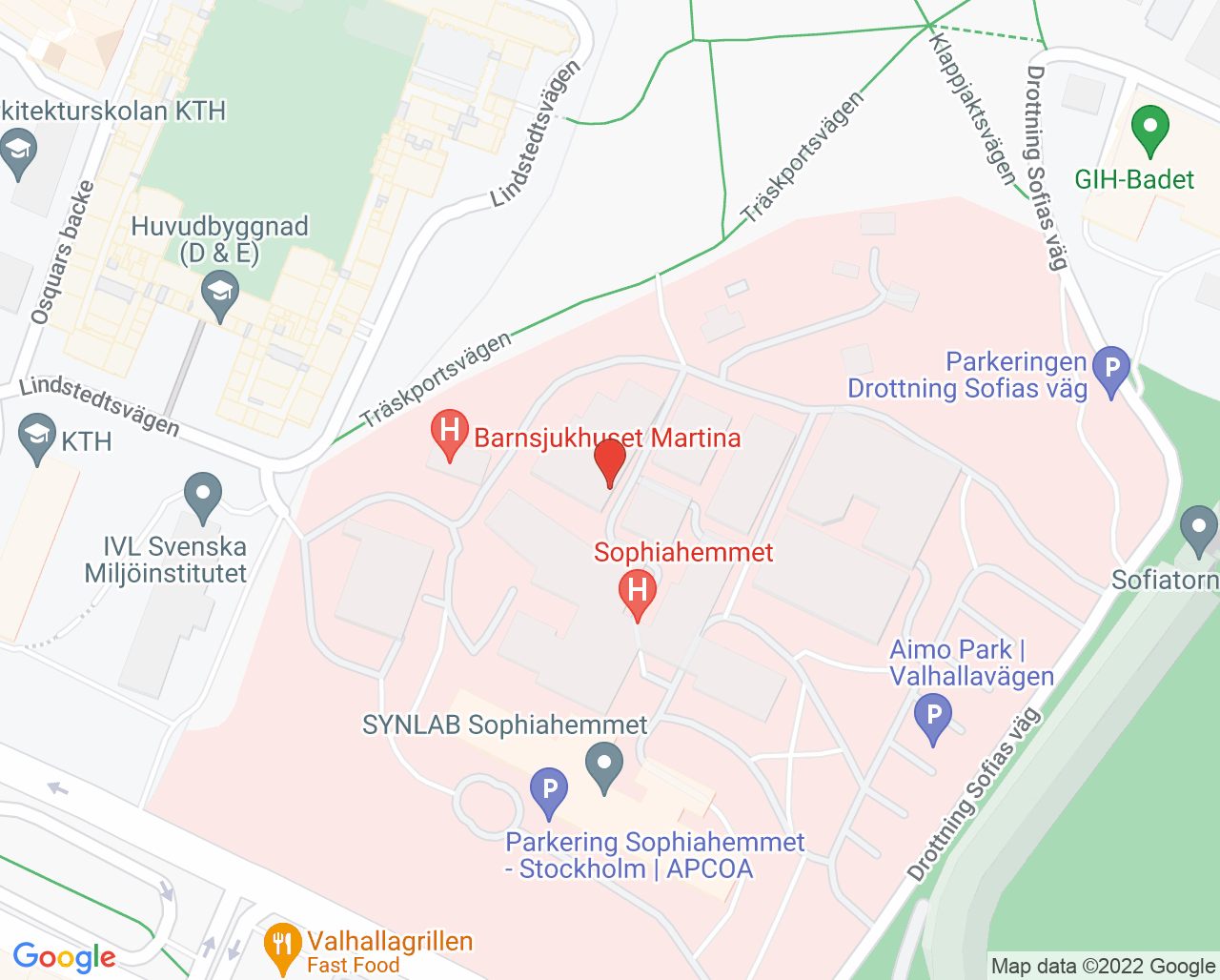 Karta till Barnsjukhuset Martinas logopedmottagning, Östermalm
