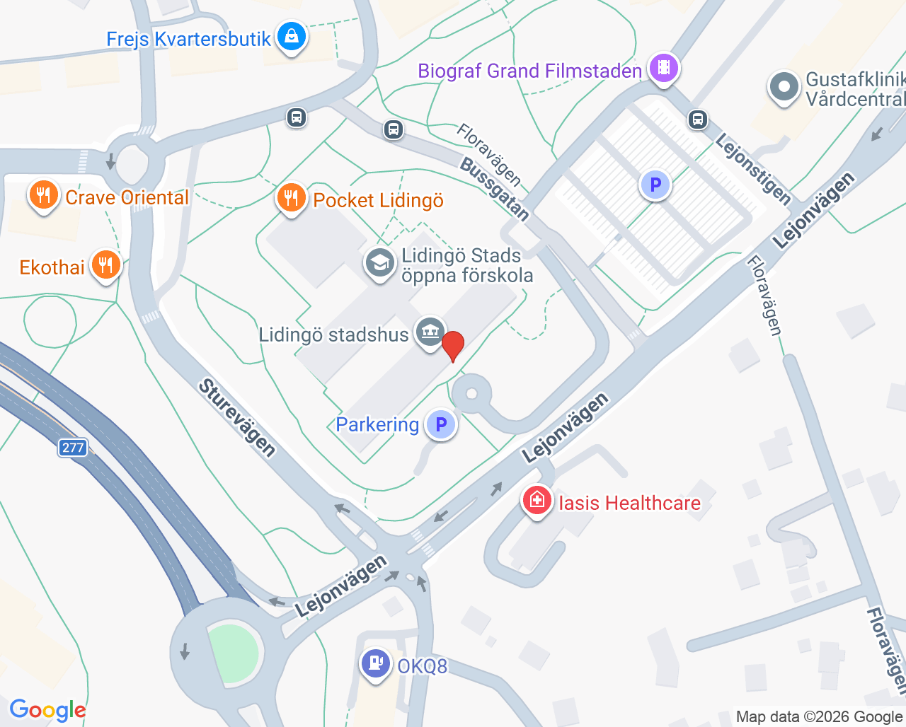 Karta till Närlaboratorium Stadshuset Lidingö, Karolinska Universitetssjukhuset
