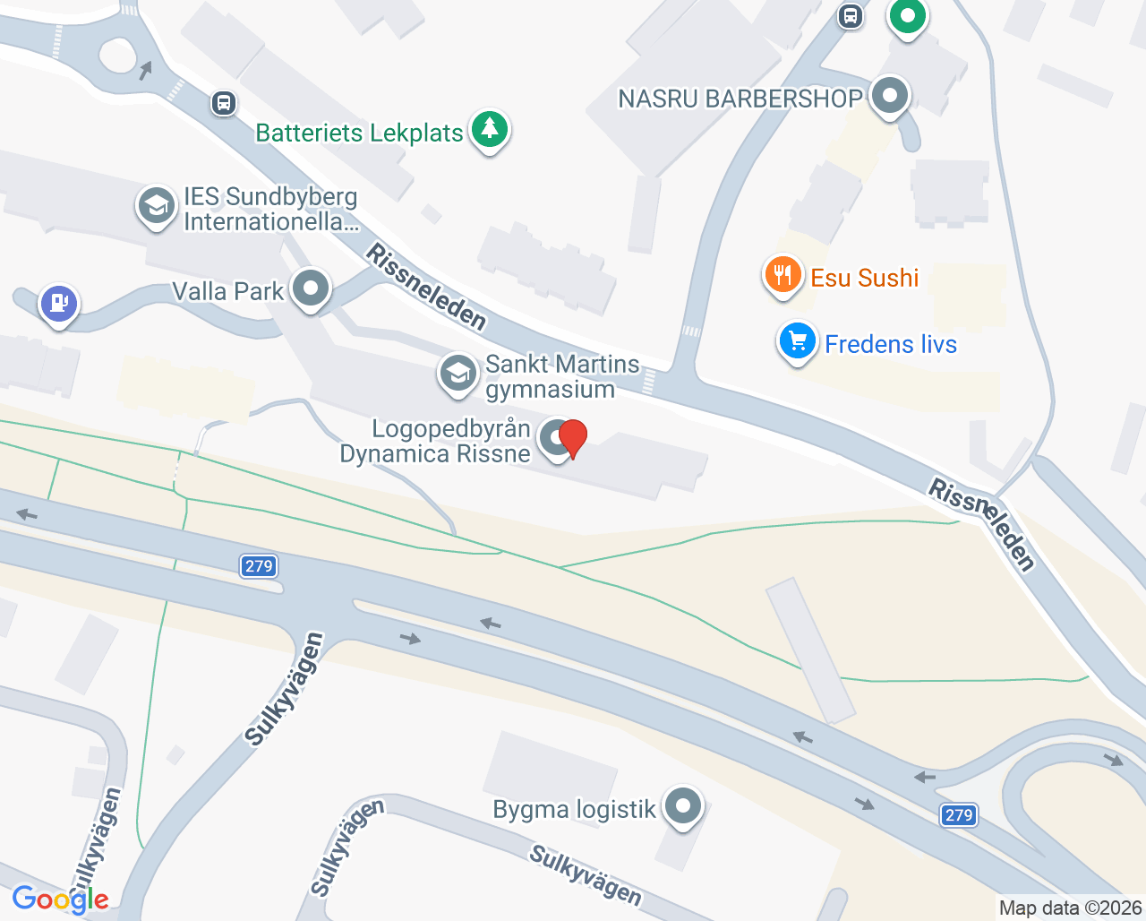 Karta till Logopedbyrån Dynamica Rissne